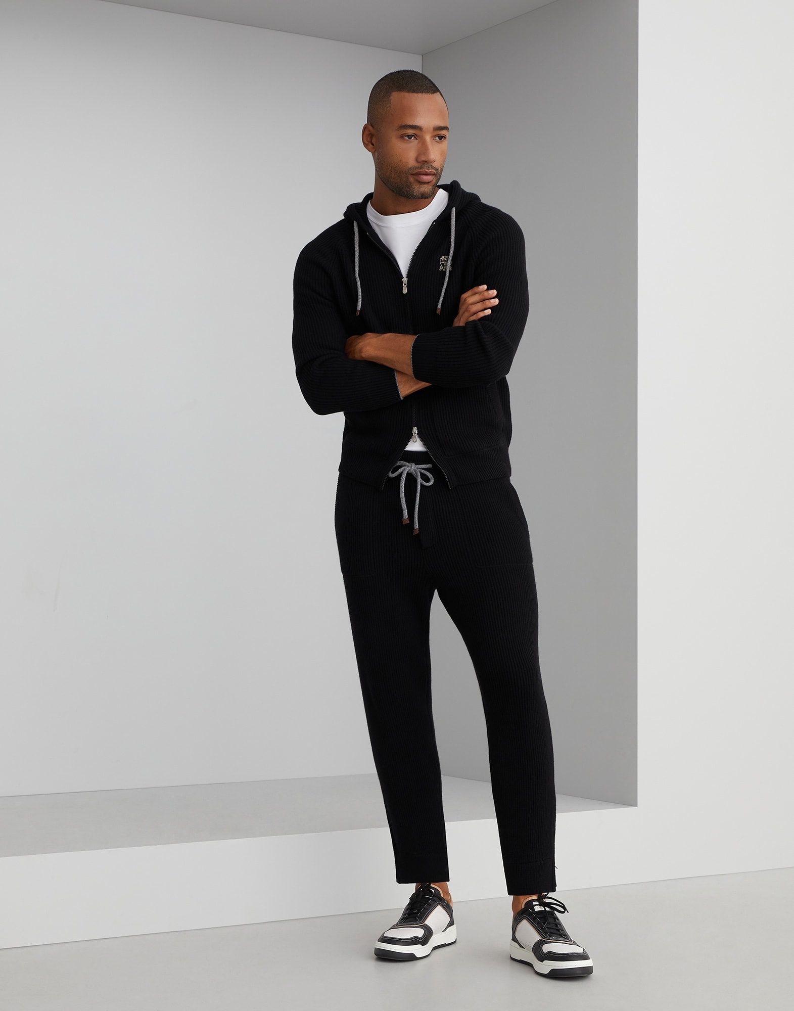 Cashmere English rib knit sweatshirt with hood - 5