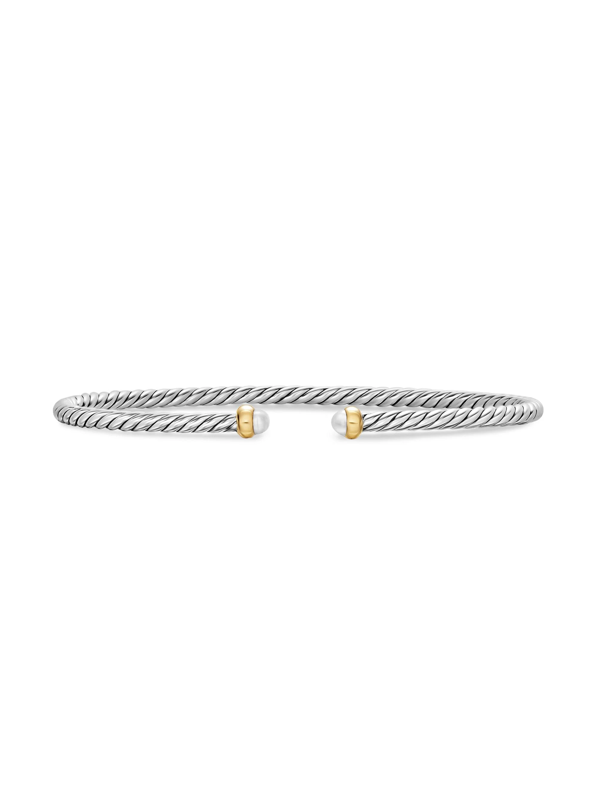 Women's Micro Cable Flex Bracelet in Sterling Silver - Pearl - 1