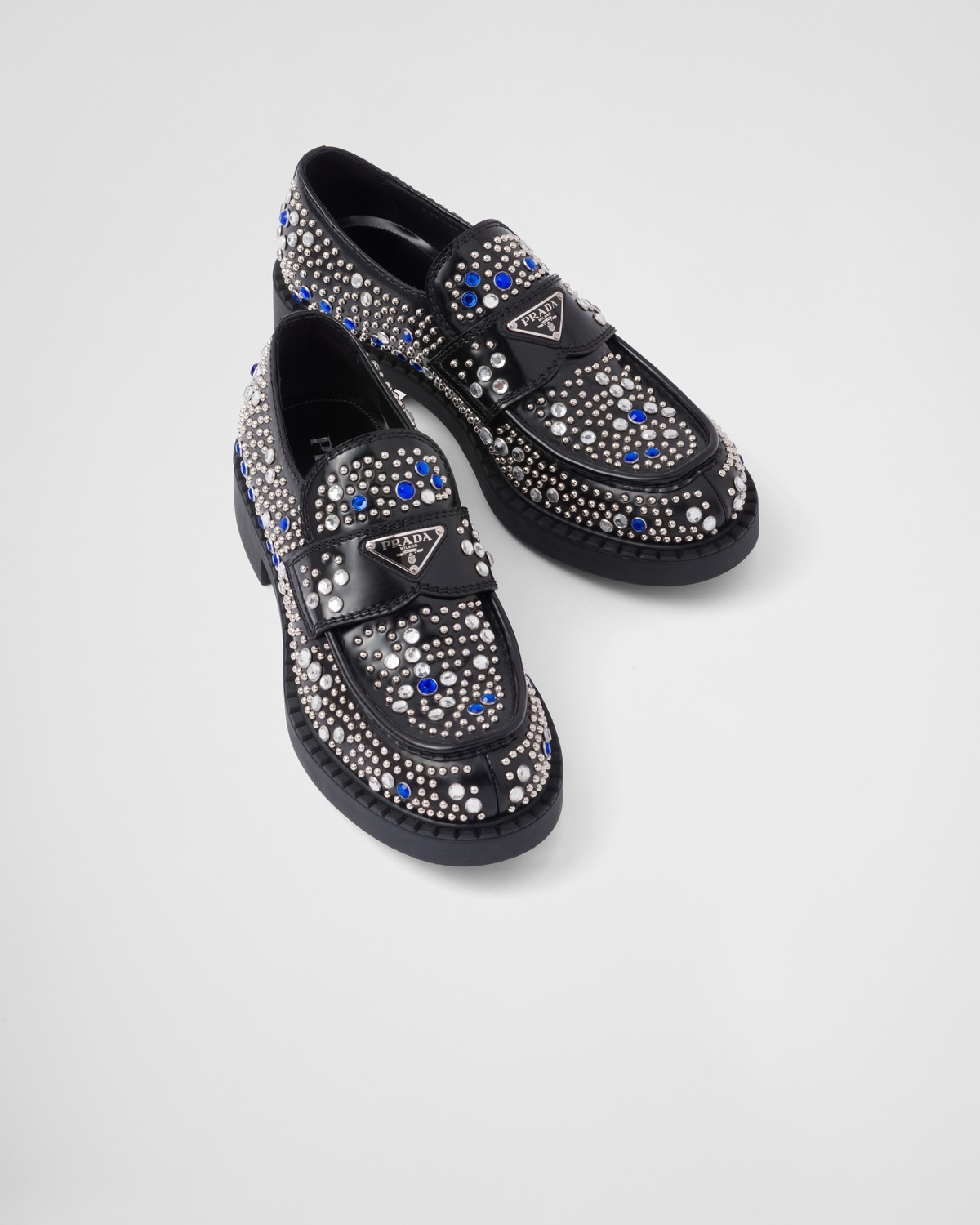 Brushed leather loafers with studs and rhinestones - 4