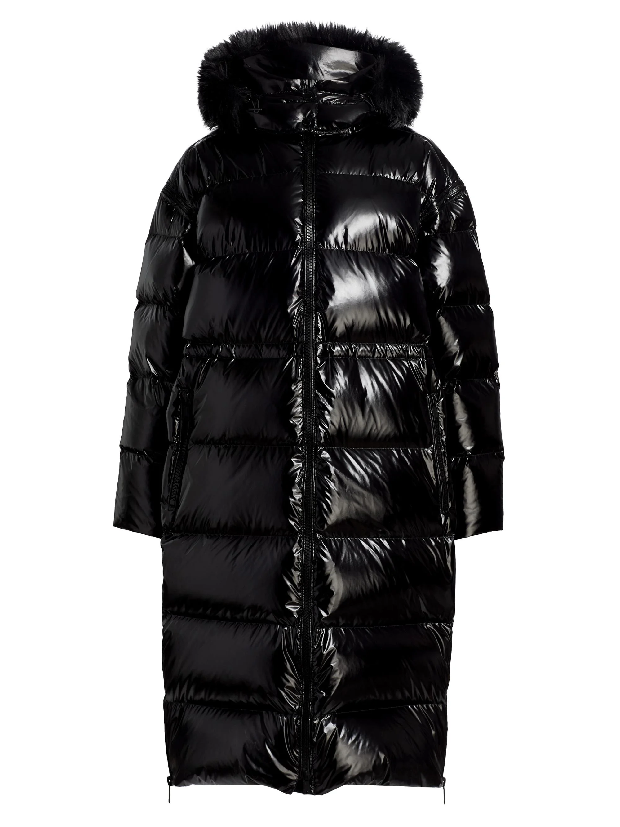 Women's Hooded Long Puffer Down Coat - Black - 1