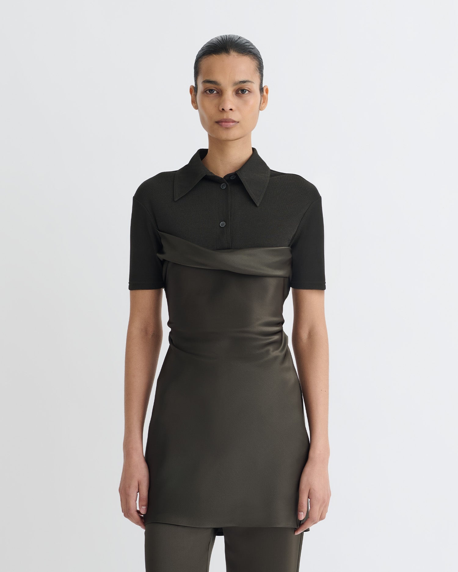 Mesh Jersey and Slip Satin Mini Dress - 4