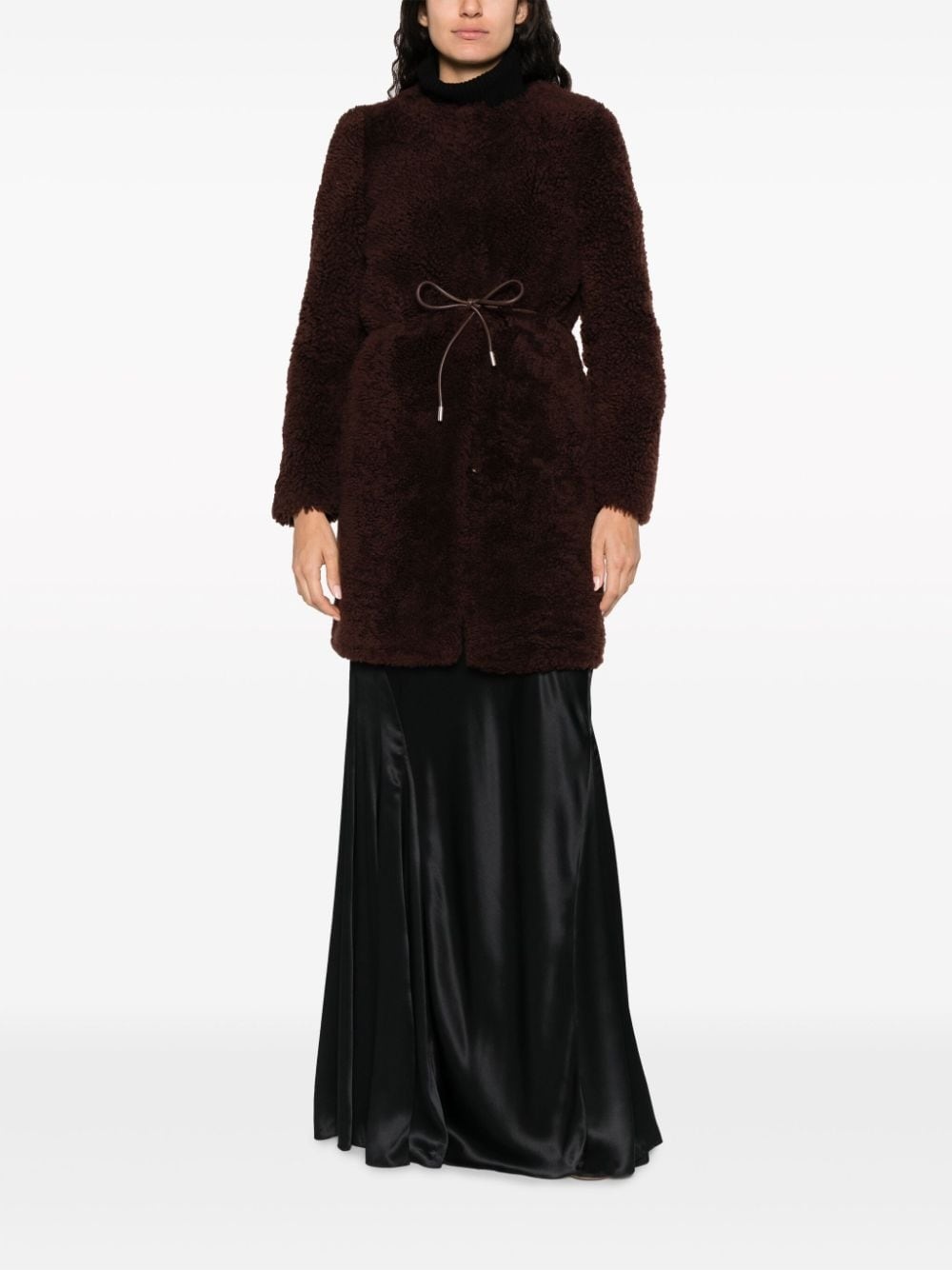 belted shearling coat - 2