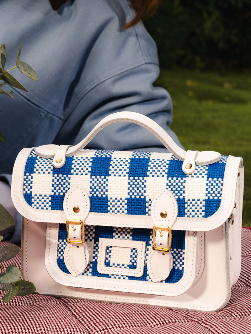 Cambridge Satchel The Mini - Ultramarine Blue Plaid & Brilliant White outlook