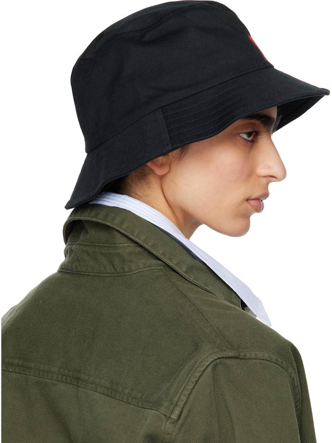Black Cotton Ami de Coeur Embroidery Bucket Hat - 3