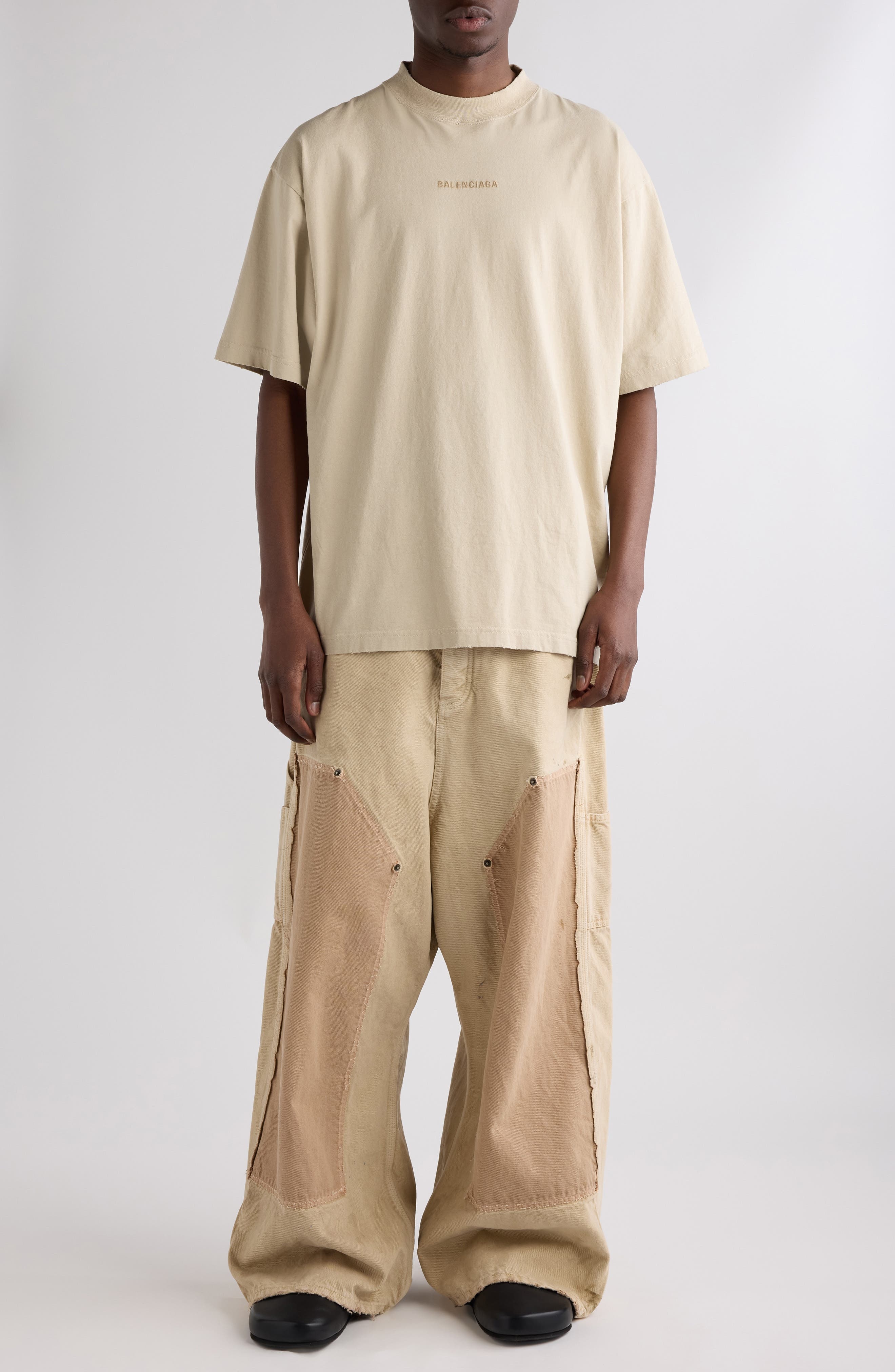 Balenciaga Ripped Off Baggy Carpenter Jeans in 9501 Beige at Nordstrom - 6