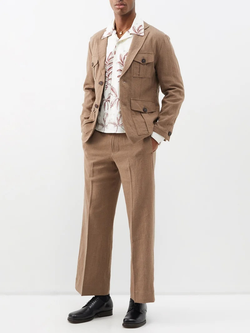 Sasquatchfabrix. Cropped linen-blend flared trousers outlook