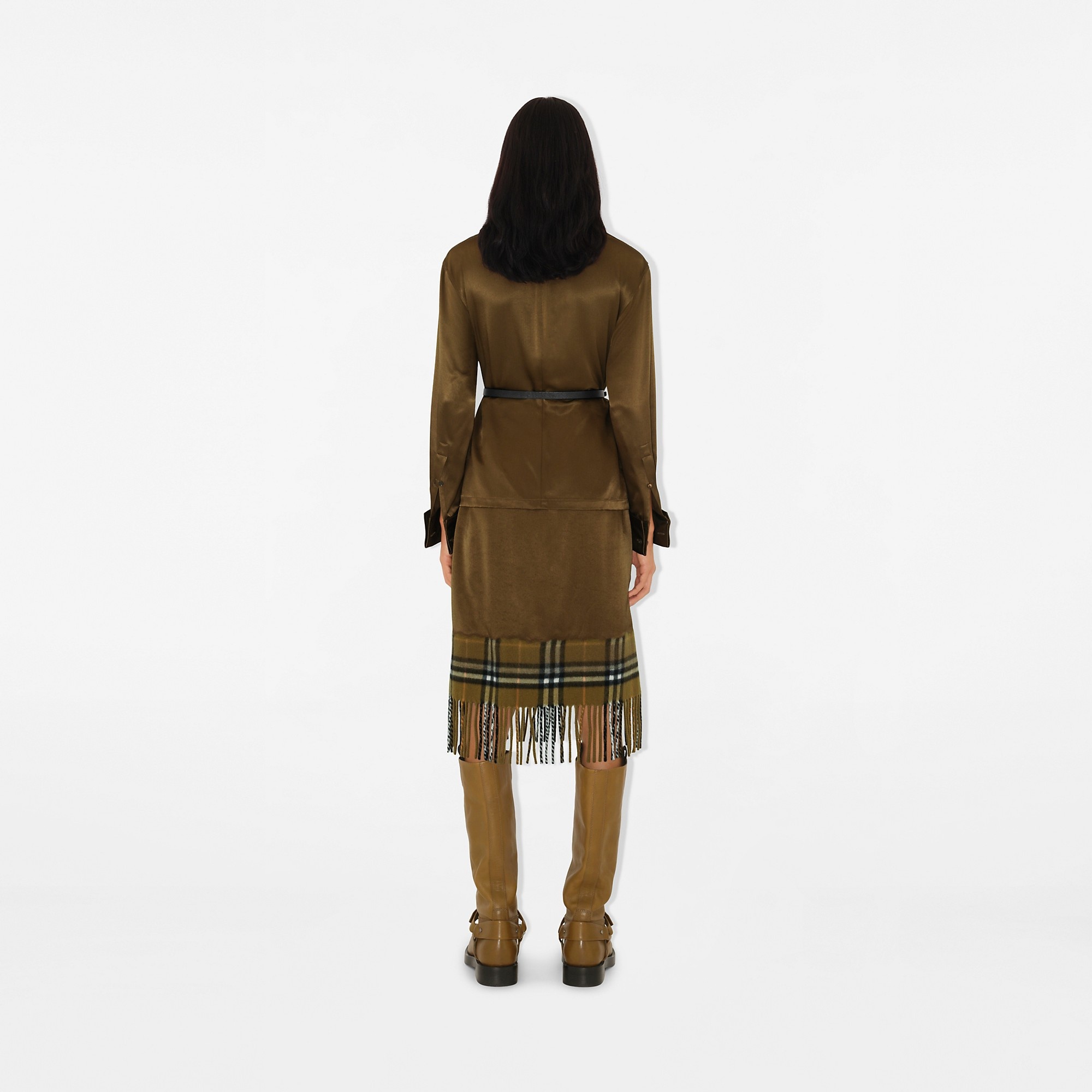 Satin and Check Scarf Skirt - 4
