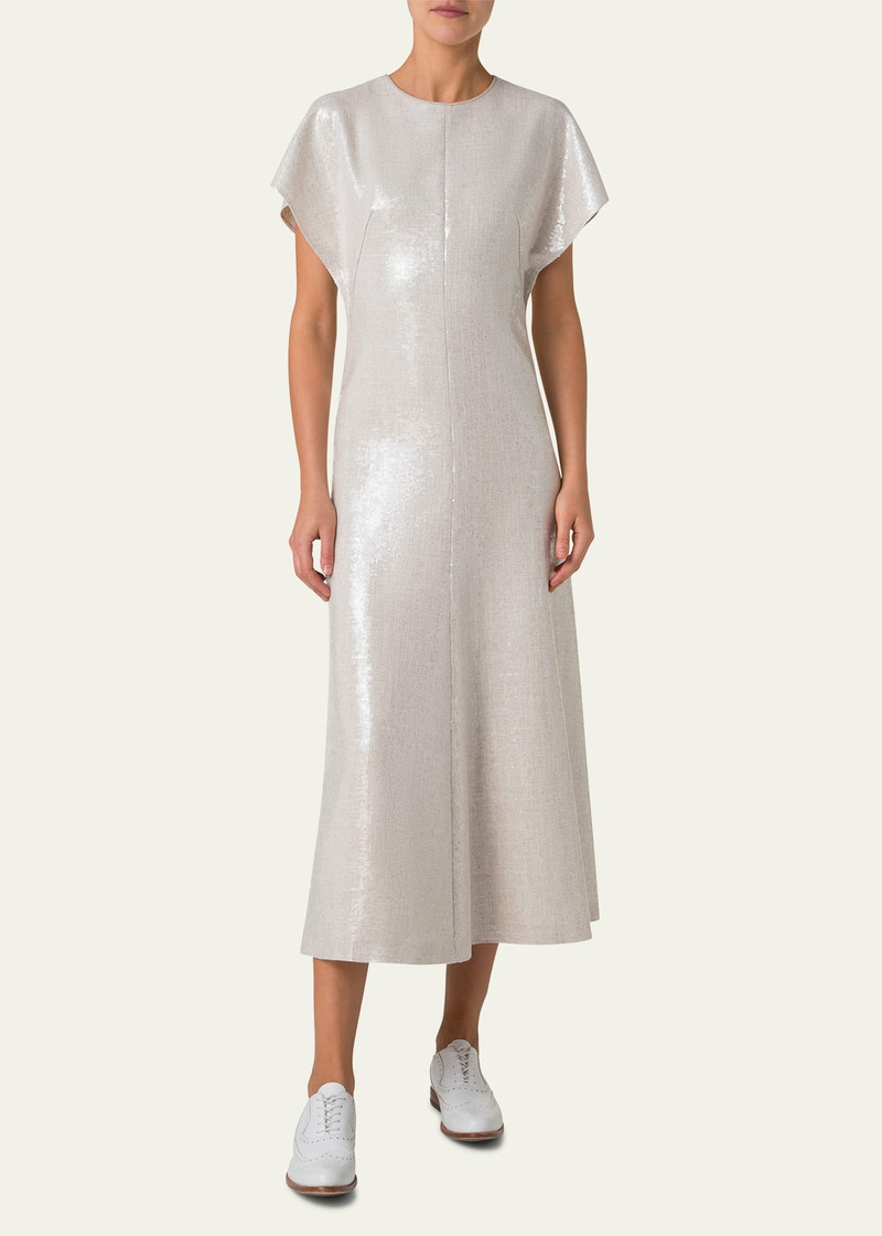 AKRIS Sequined Viscose-Linen A-Line Midi Dress outlook