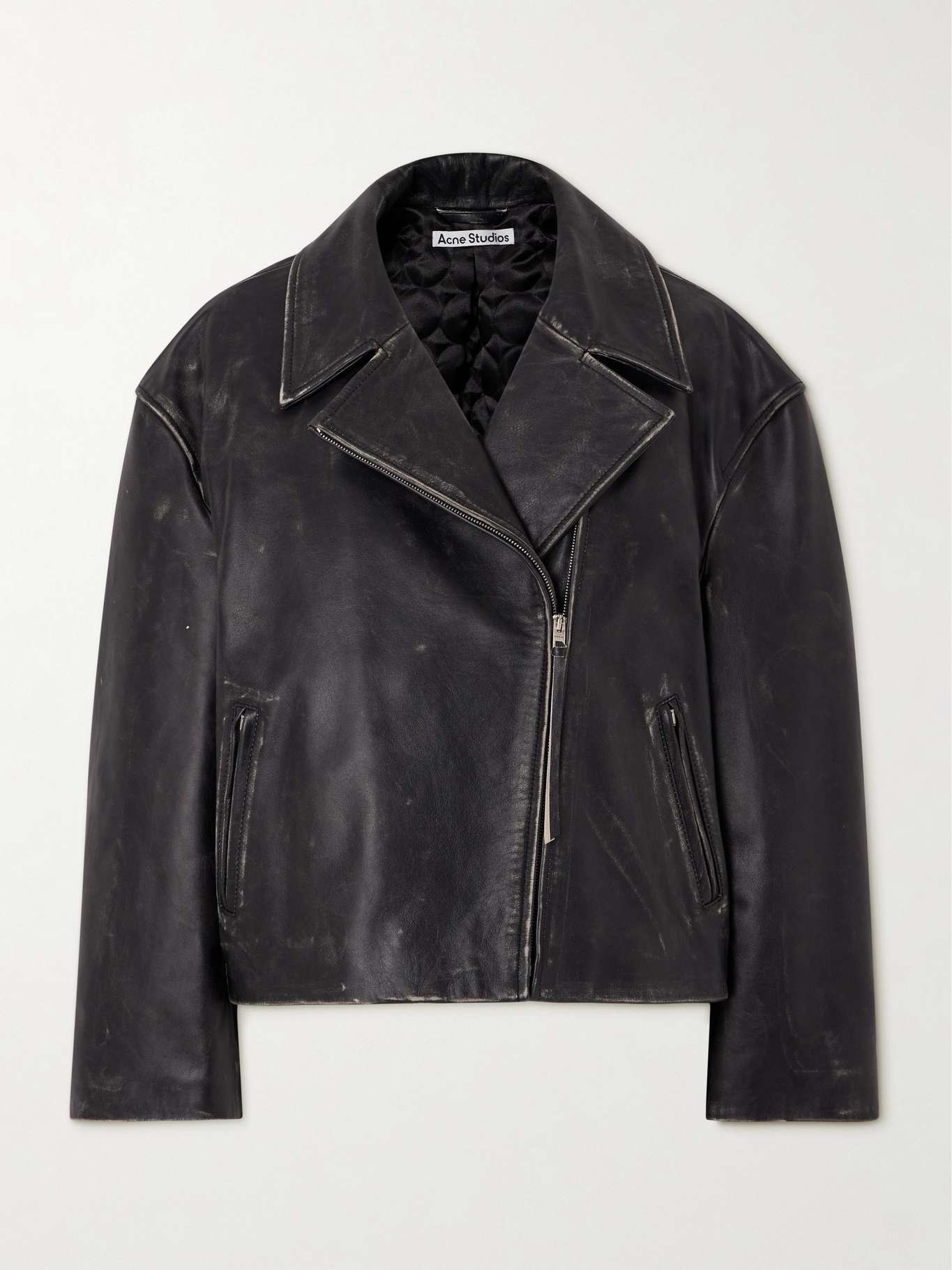 Distressed leather biker jacket - 1
