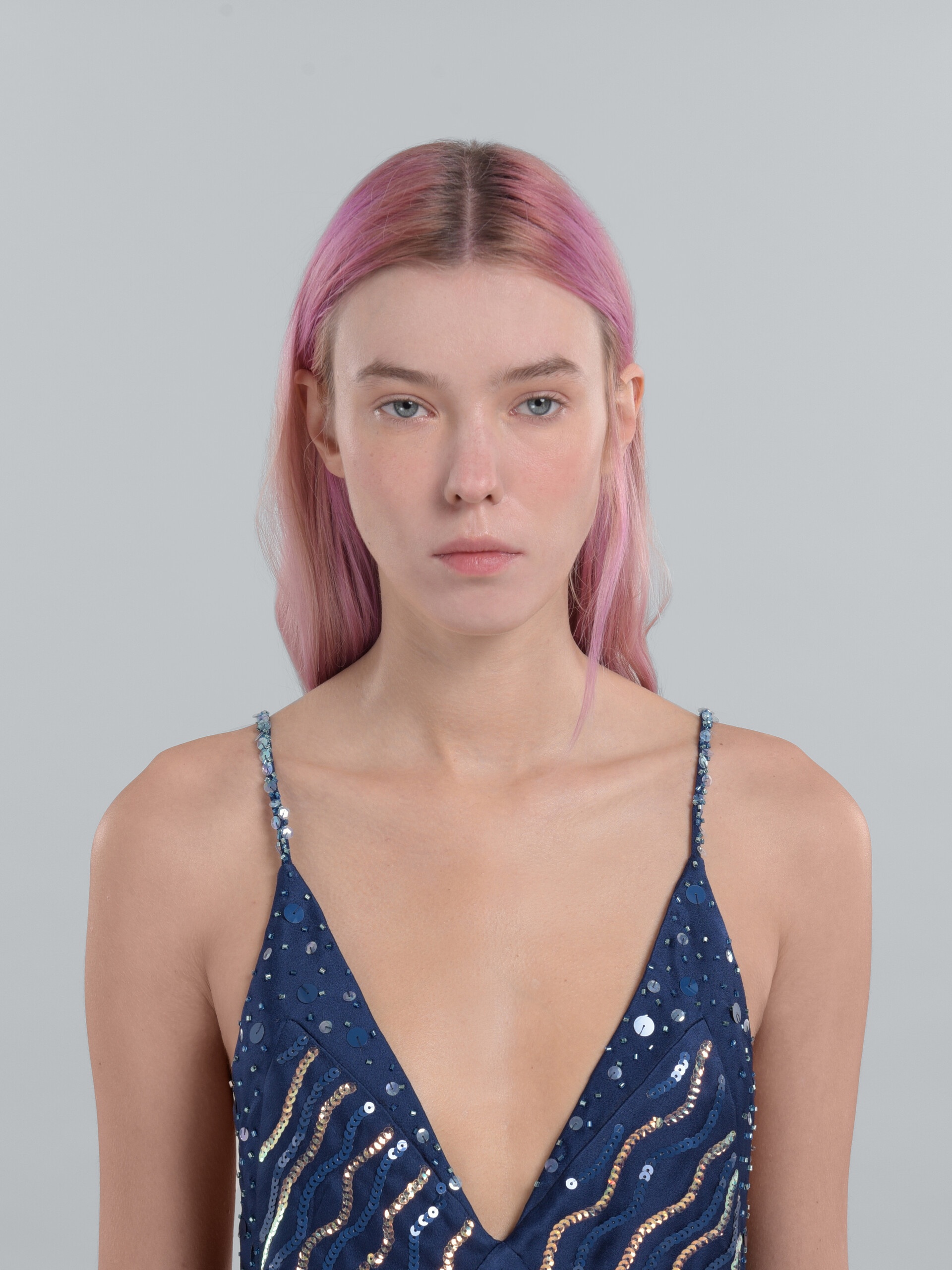BLUE CRÊPE SATIN MINI DRESS - 4