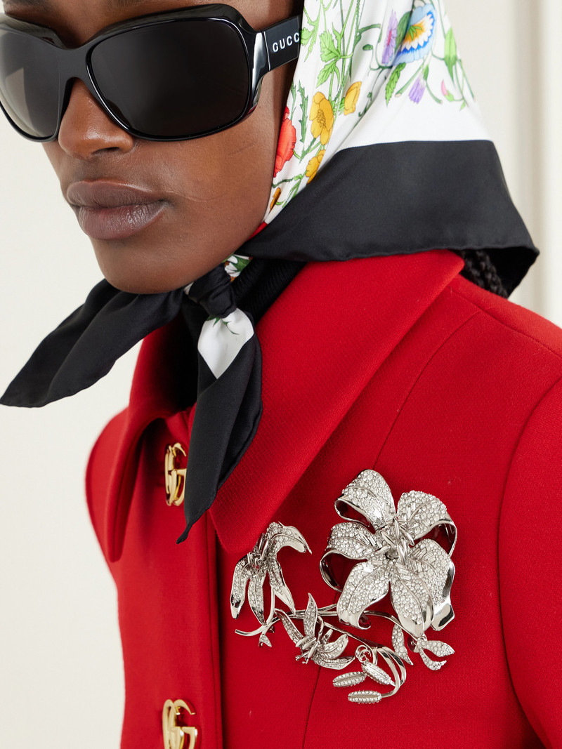 GUCCI Crystal-embellished Silver-tone Brooch outlook