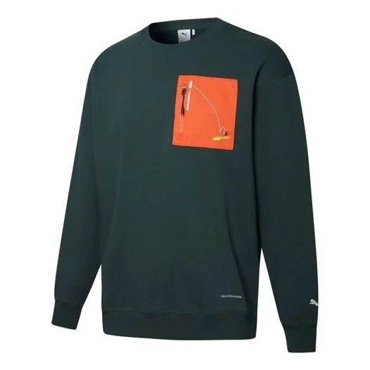 PUMA x Roaringwild Pocket Crew Neck Sweatshirt 'Olive Green Orange' 532596-80 - 1