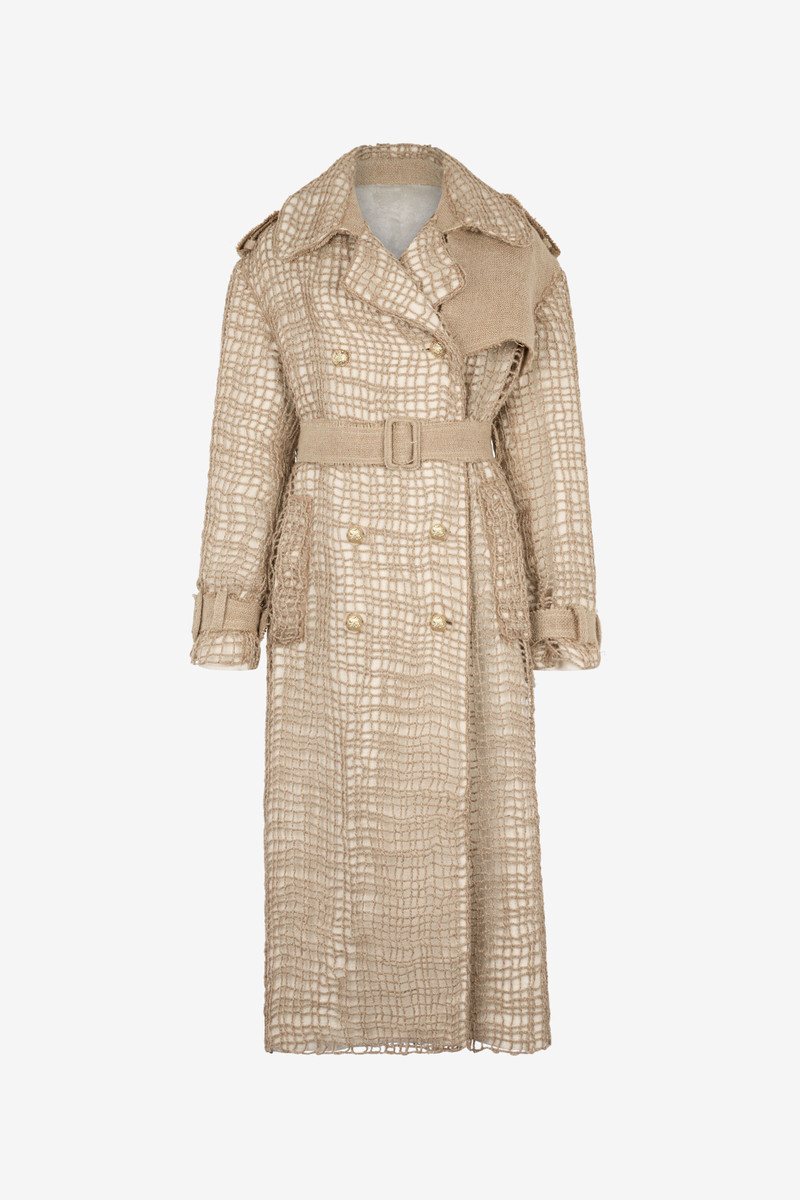Grid Trench Coat with belt 1