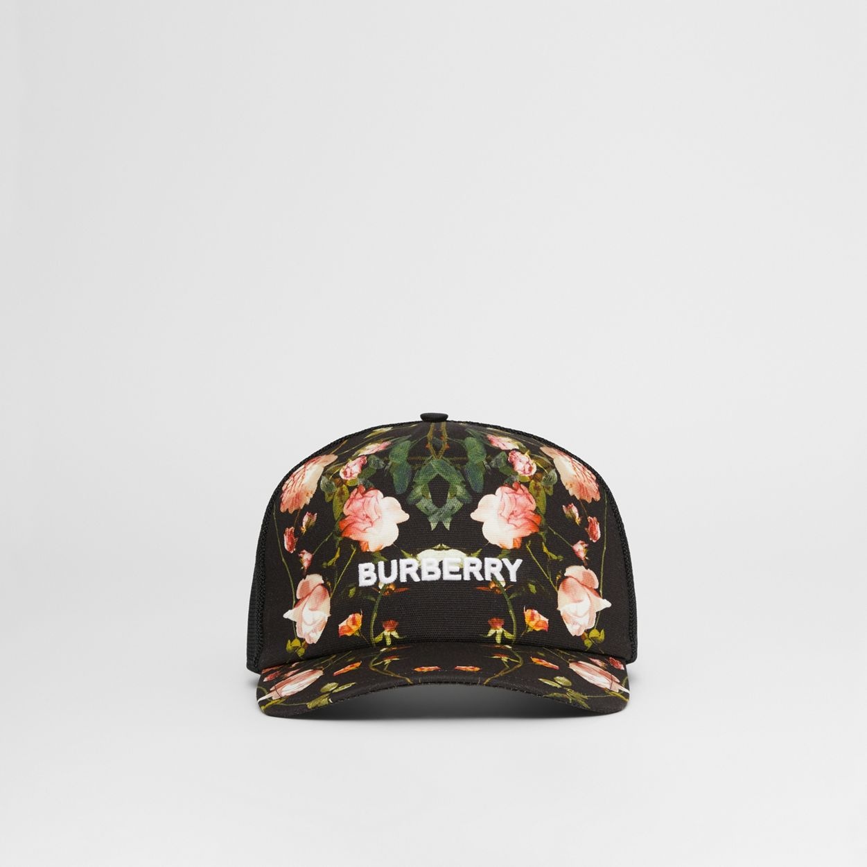 Rose Print Cotton and Mesh Baseball Cap - 1