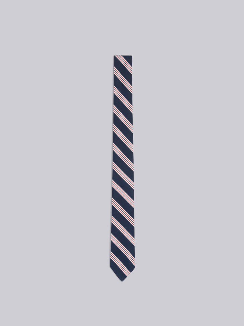 Navy Silk Cotton Jacquard Tricolor Hairline Stripe Tie 1