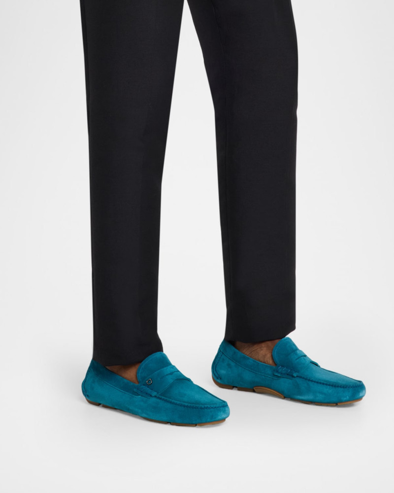 FERRAGAMO Men's Suede Gancini-Accent Penny Driver Loafers outlook