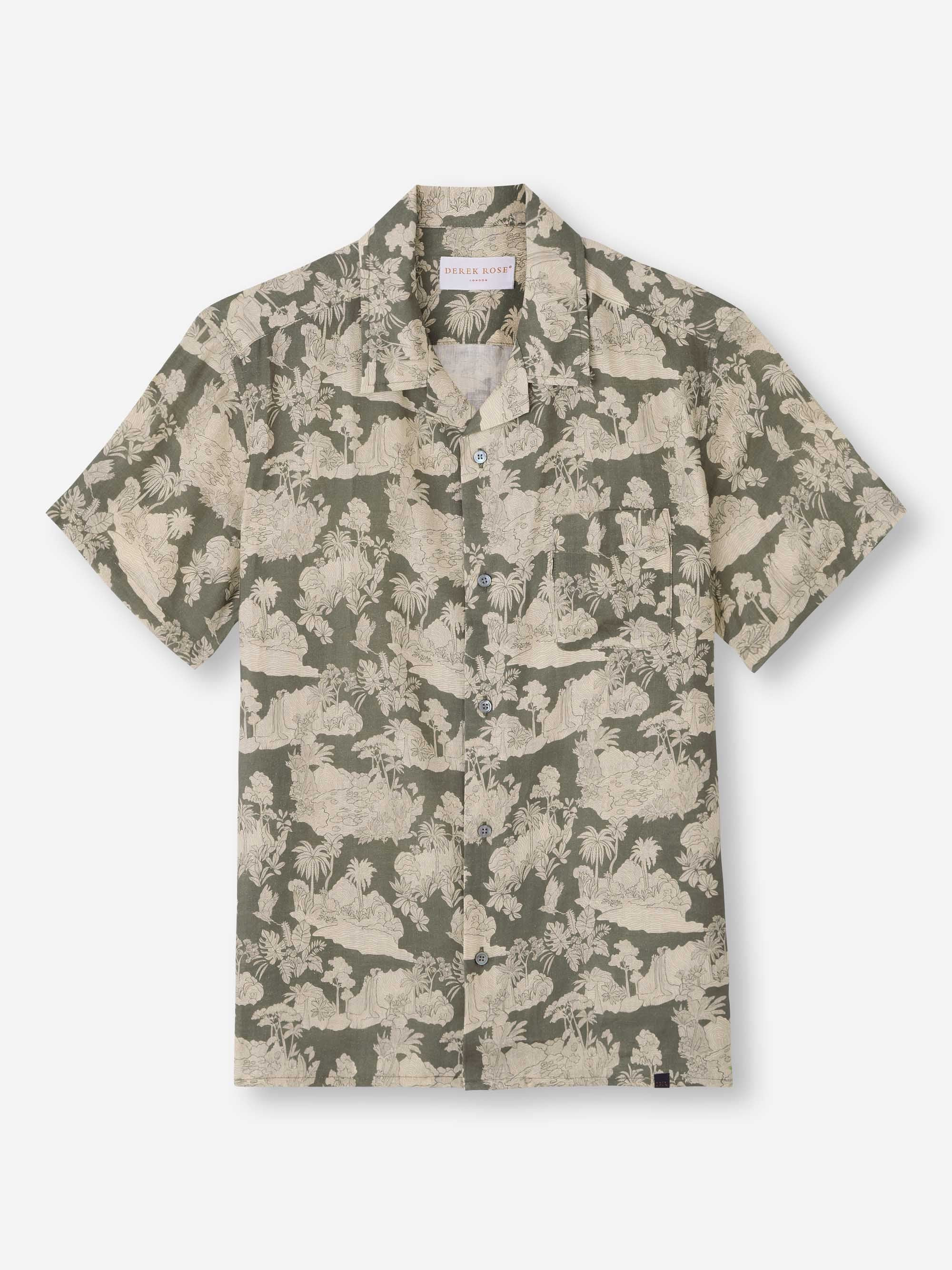 Men's Short Sleeve Shirt Milan 26 Linen Khaki - 2