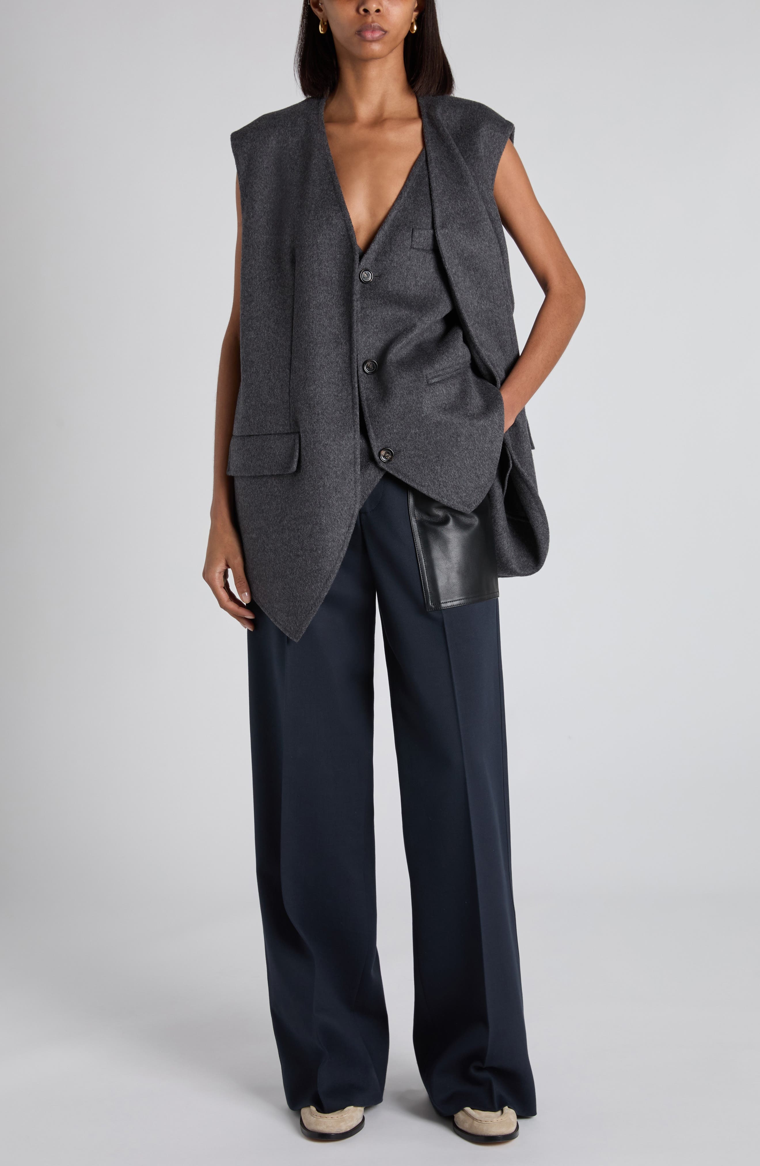 Bottega Veneta Layered Double Face Wool Vest in 1307 Charcoal Melange at Nordstrom - 2