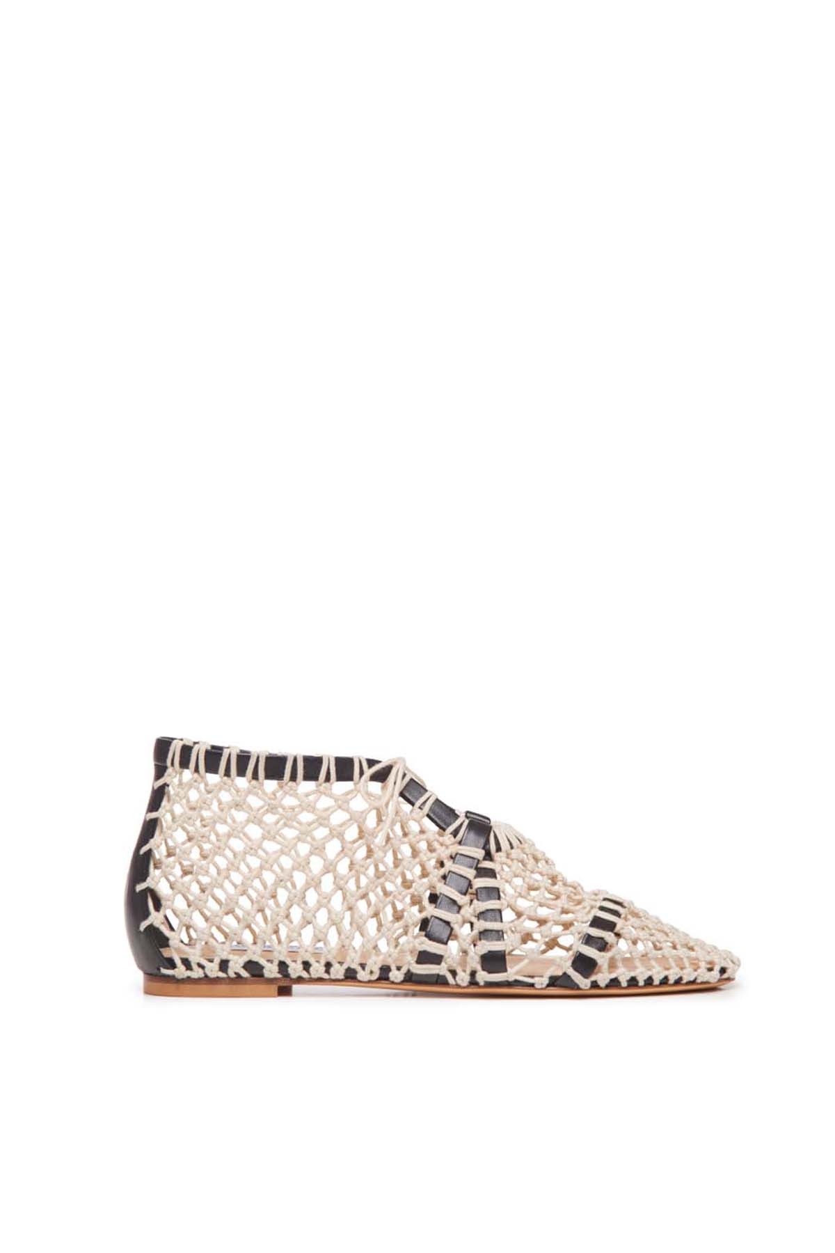 Sage Flat Shoe in Cream Crochet & Nappa Leather - 1