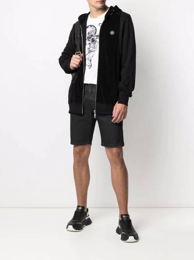 PHILIPP PLEIN velvet-panelled zip-up hoodie outlook