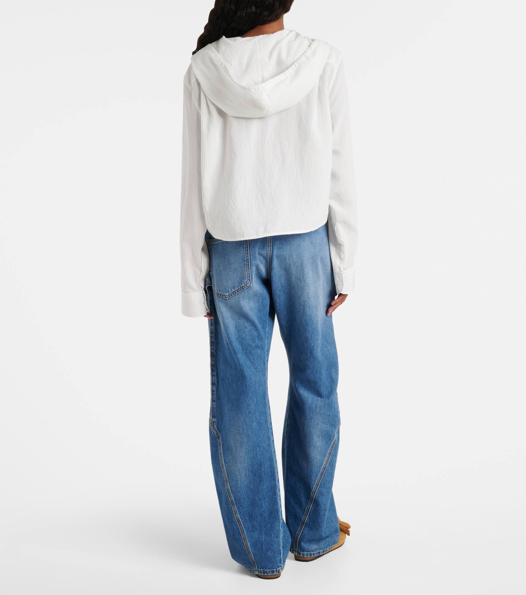 Pinstripe cropped hooded shirt - 3