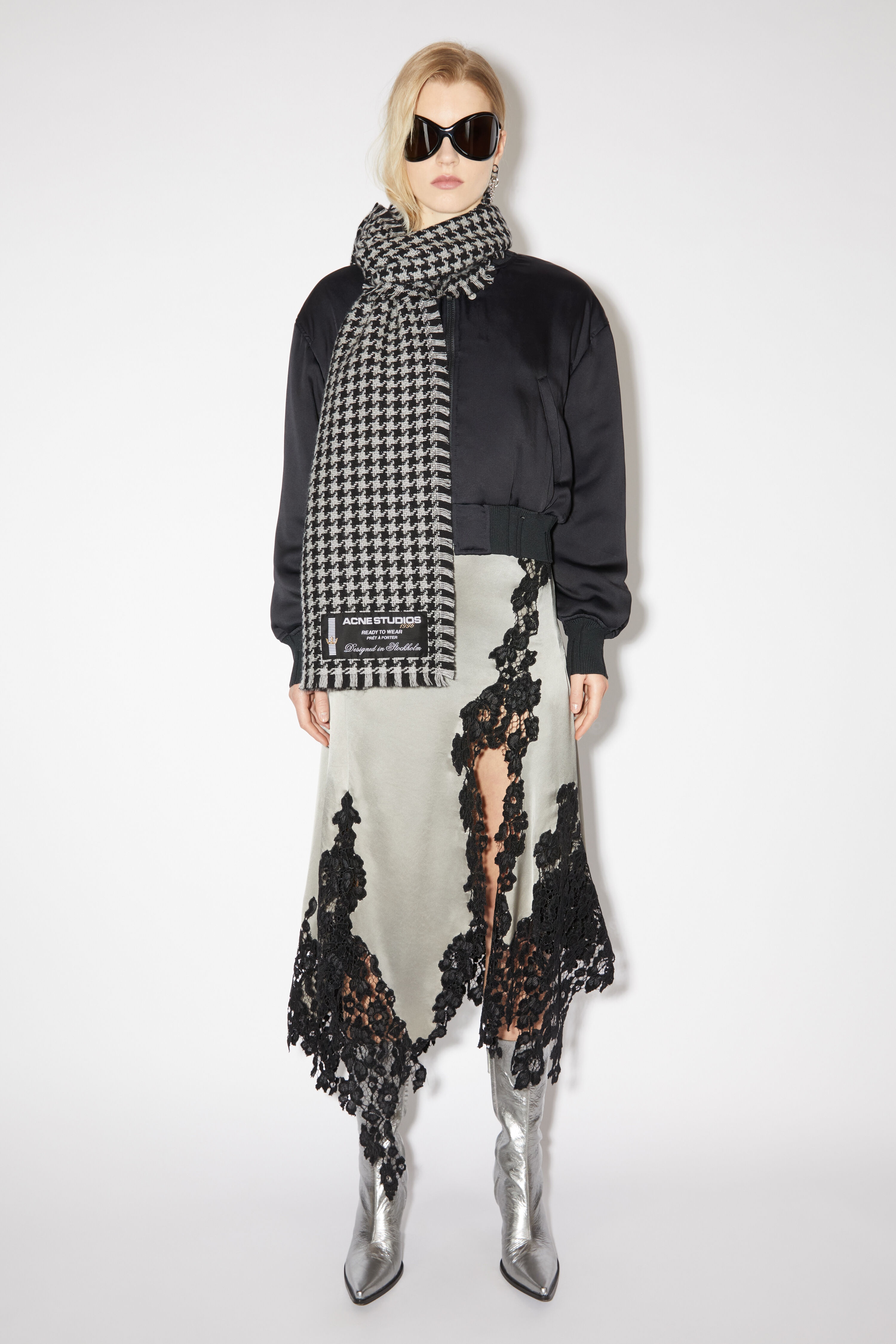 Houndstooth wool scarf - White/black - 2