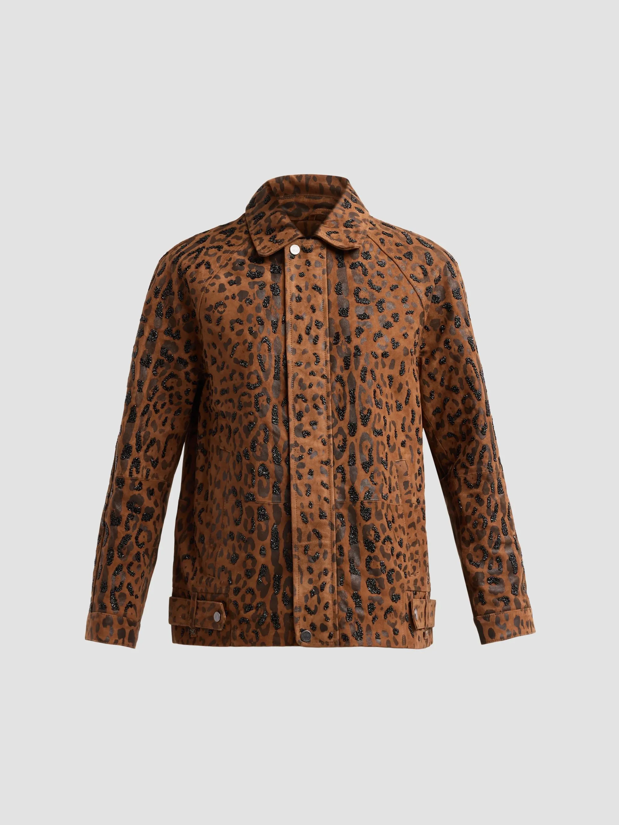 Women's Lana Leopard-Print Embellished Suede Jacket - Brown Multi - 1