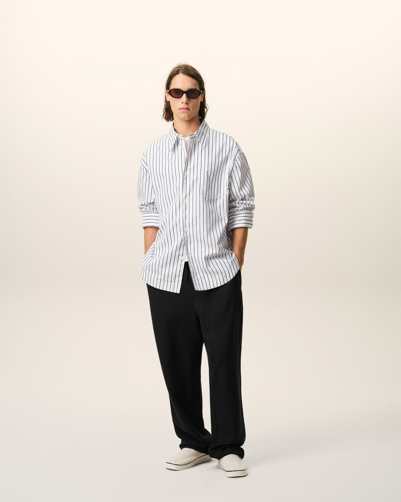 AMI Paris BLACK BLENDED LINEN ELASTICATED WAIST TROUSERS outlook