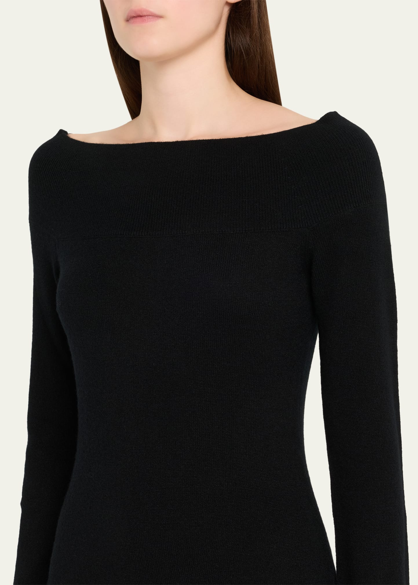 Mixed-Media Off-The-Shoulder Cashmere Monument Midi Dress - 5