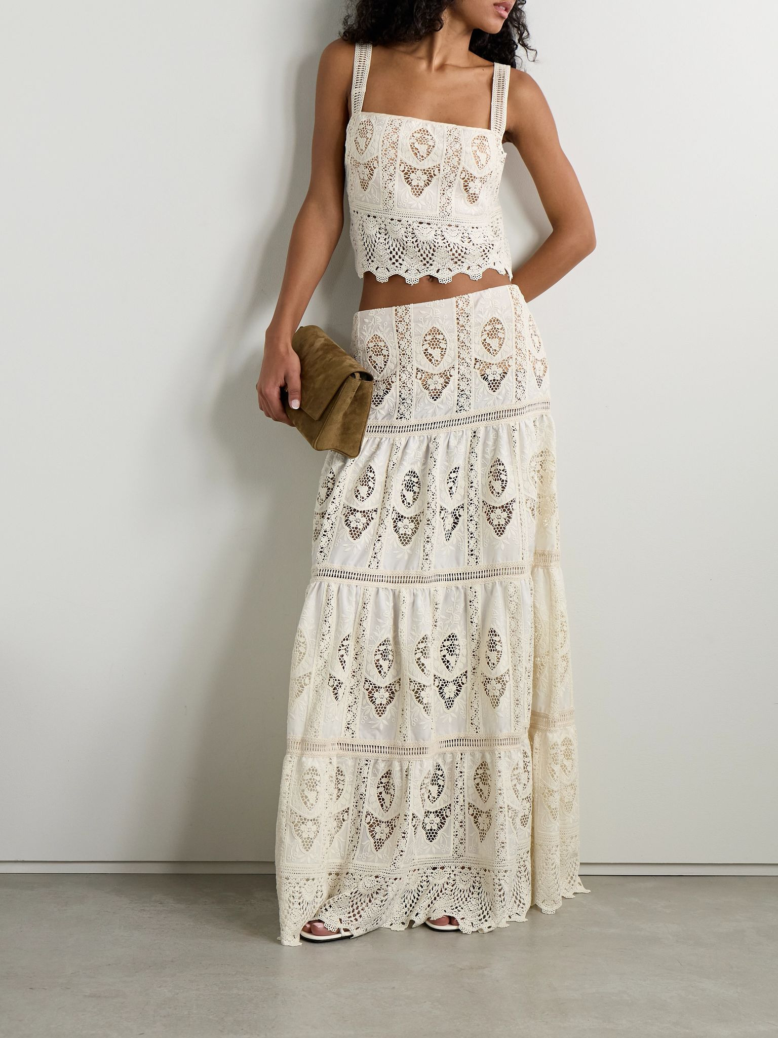 Casablanca cropped embroidered voile and crocheted tank White - 2