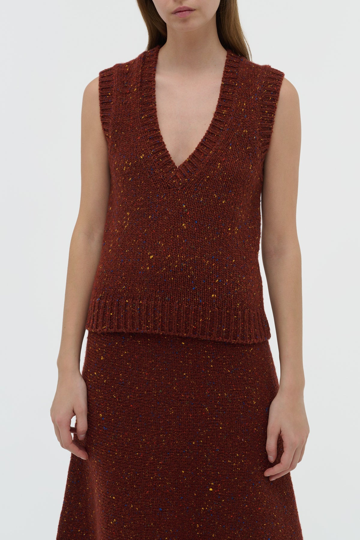 Solomon Knit Vest in Burnt Sienna Multi Speckle Cashmere - 5