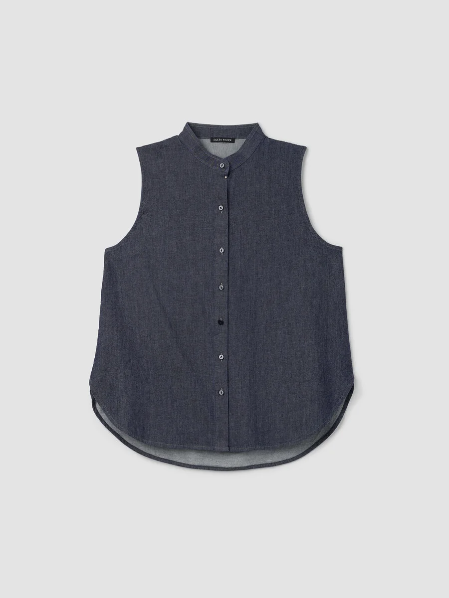 Airy Organic Cotton Twill Sleeveless Shirt - 1