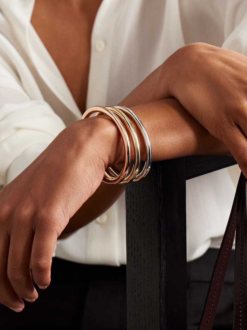 ROXANNE ASSOULIN The Tubular Hinged Set Of Three Gold, Rose Gold And Silver-tone Bracelets outlook