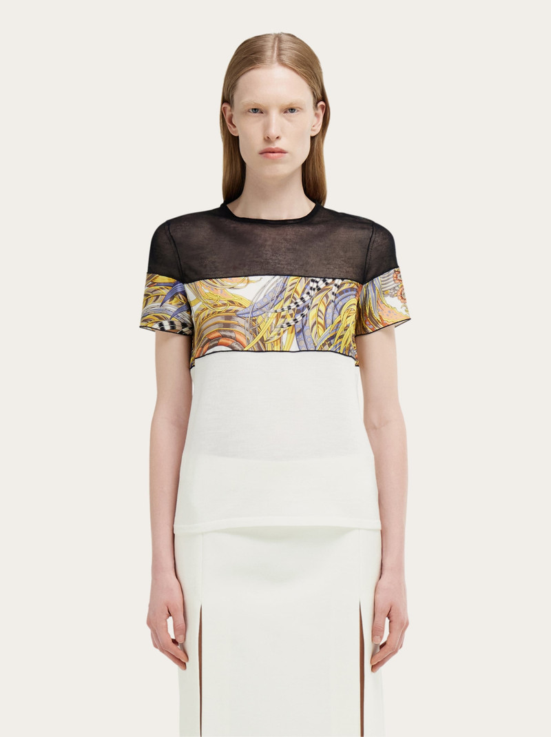 FERRAGAMO Crewneck T-shirt with silk inserts outlook