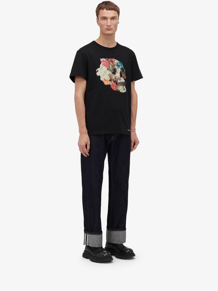 Men's Floral Skull T-shirt in Black/multicolor - 3