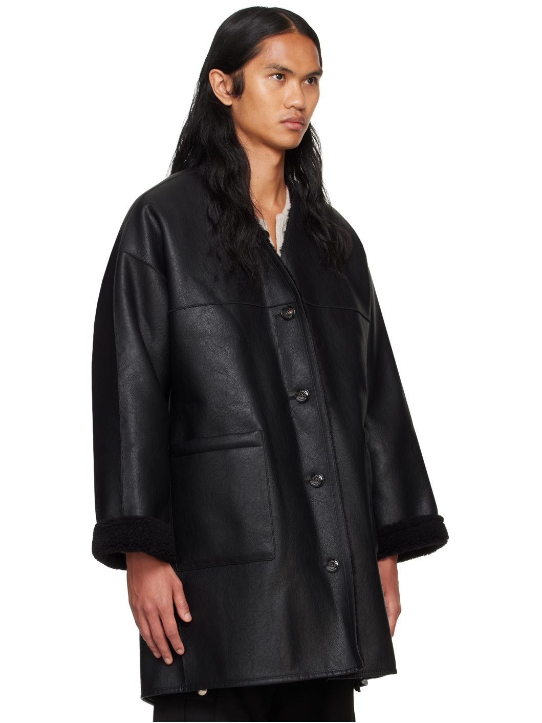 Black Classic Muffler Faux-Shearling Coat - 2