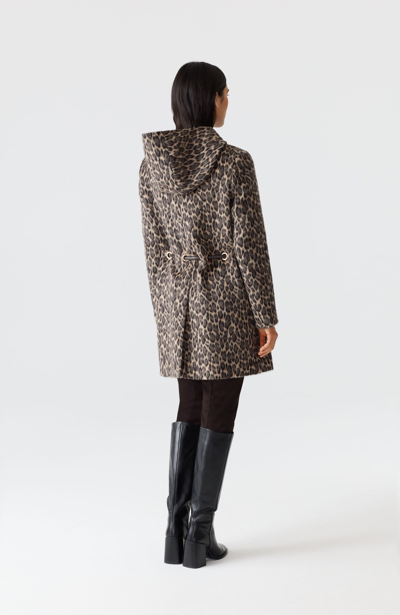 BLITHE-A Animal-Print Jacquard Wool Coat with Leather Trim 4