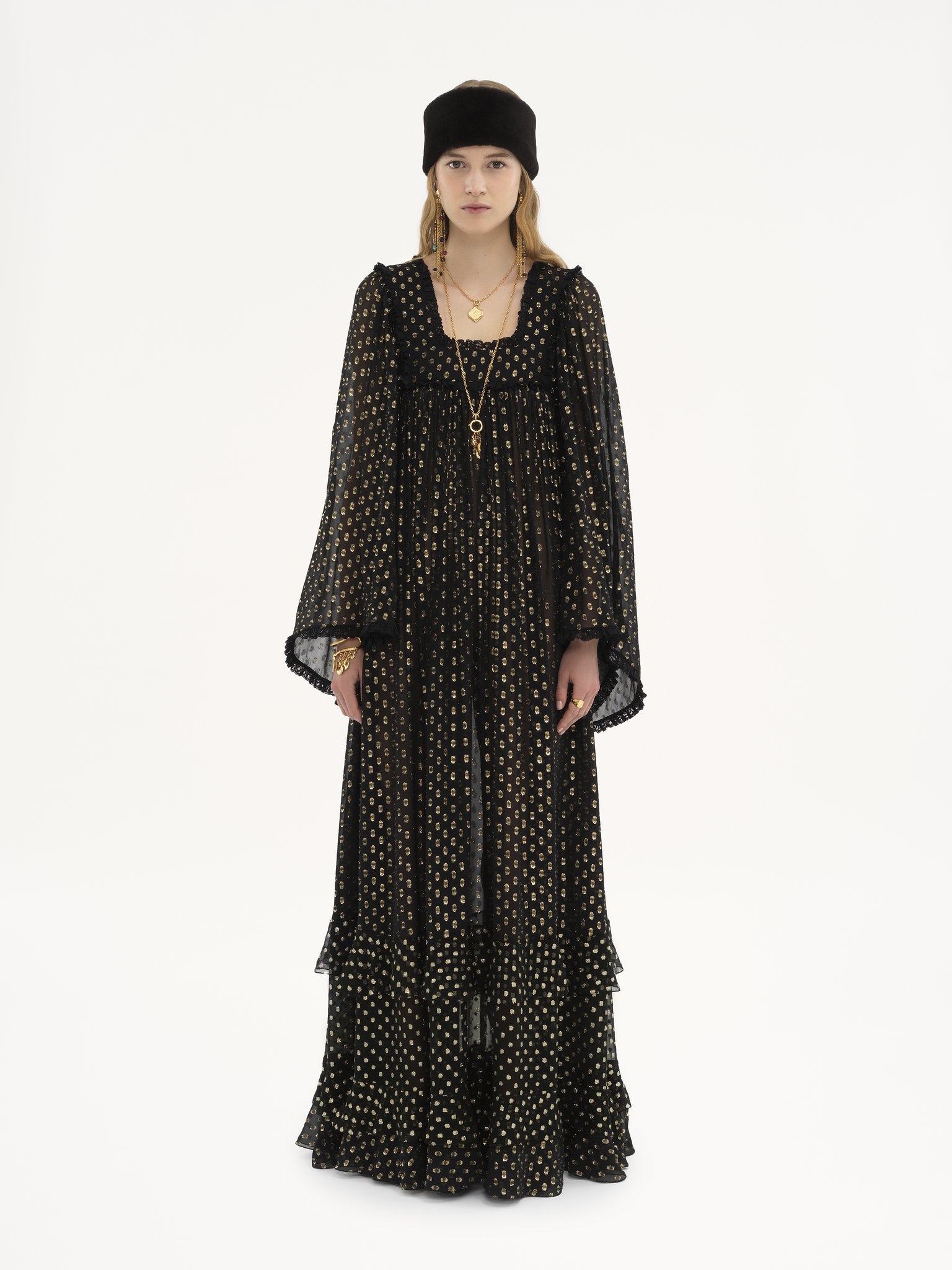 RUFFLED MAXI DRESS IN LIGHT SILK - 3
