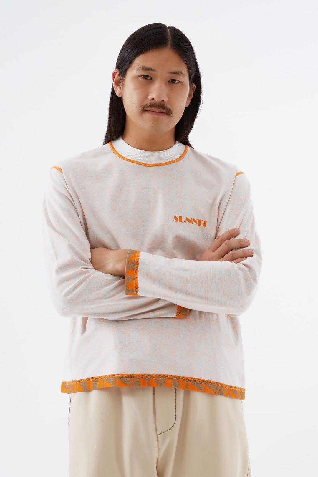 REVERSIBLE ORANGE & BEIGE LOGO LONG-SLEEVED T-SHIRT - 3