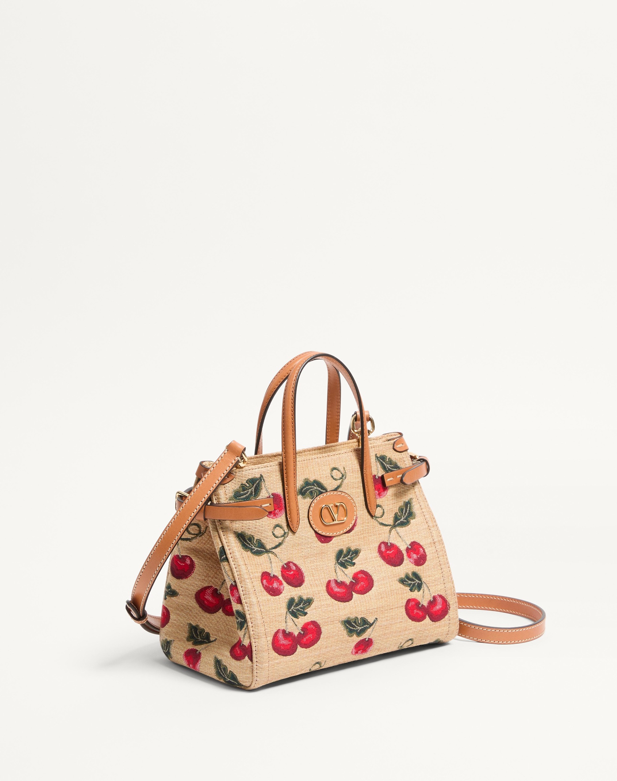 VALENTINO GARAVANI ANTIBES SMALL SHOPPING BAG IN JACQUARD RAFFIA WITH CHERRYFIC PATTERN - 2