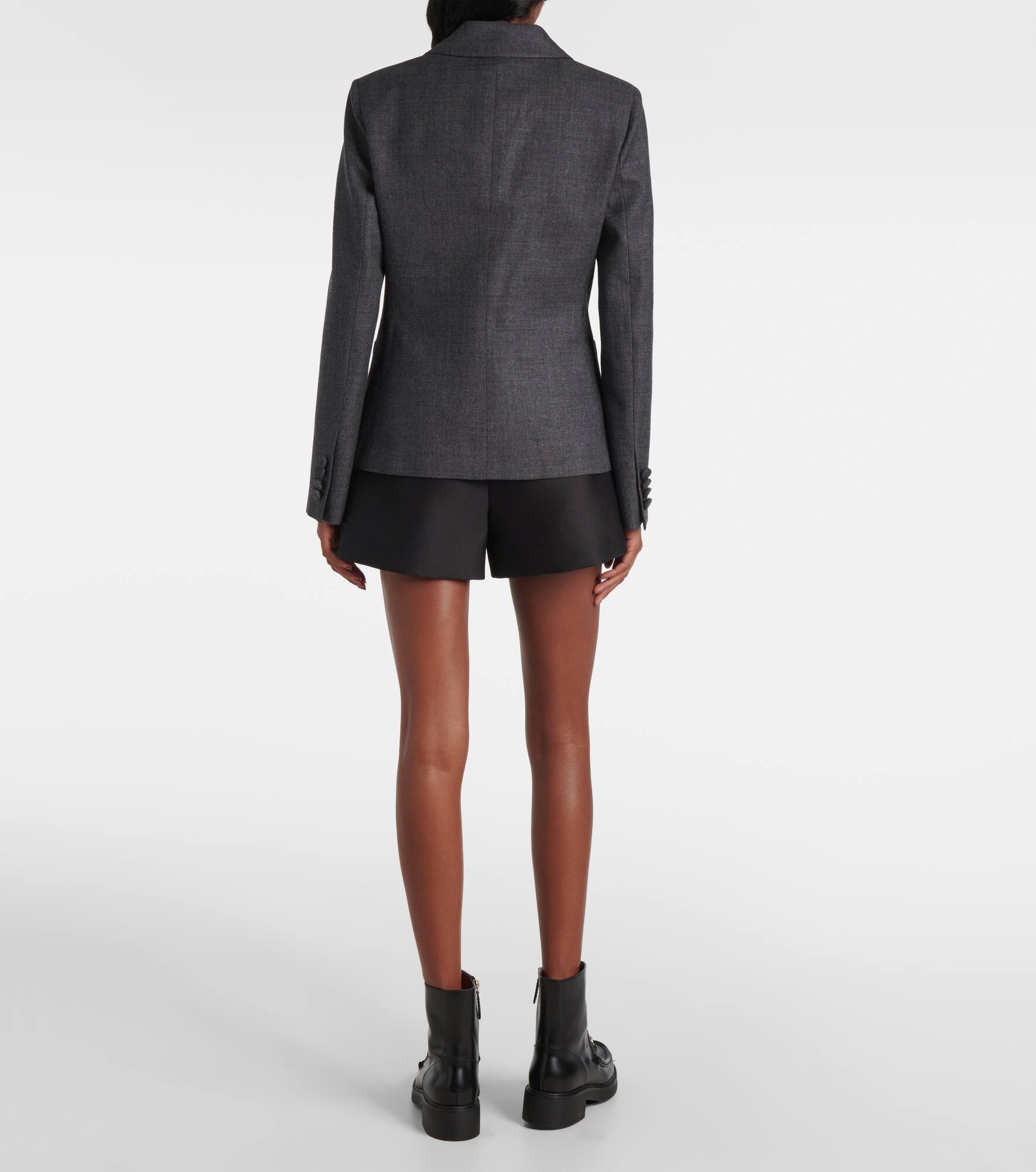 Double G belted wool grisaille blazer - 3