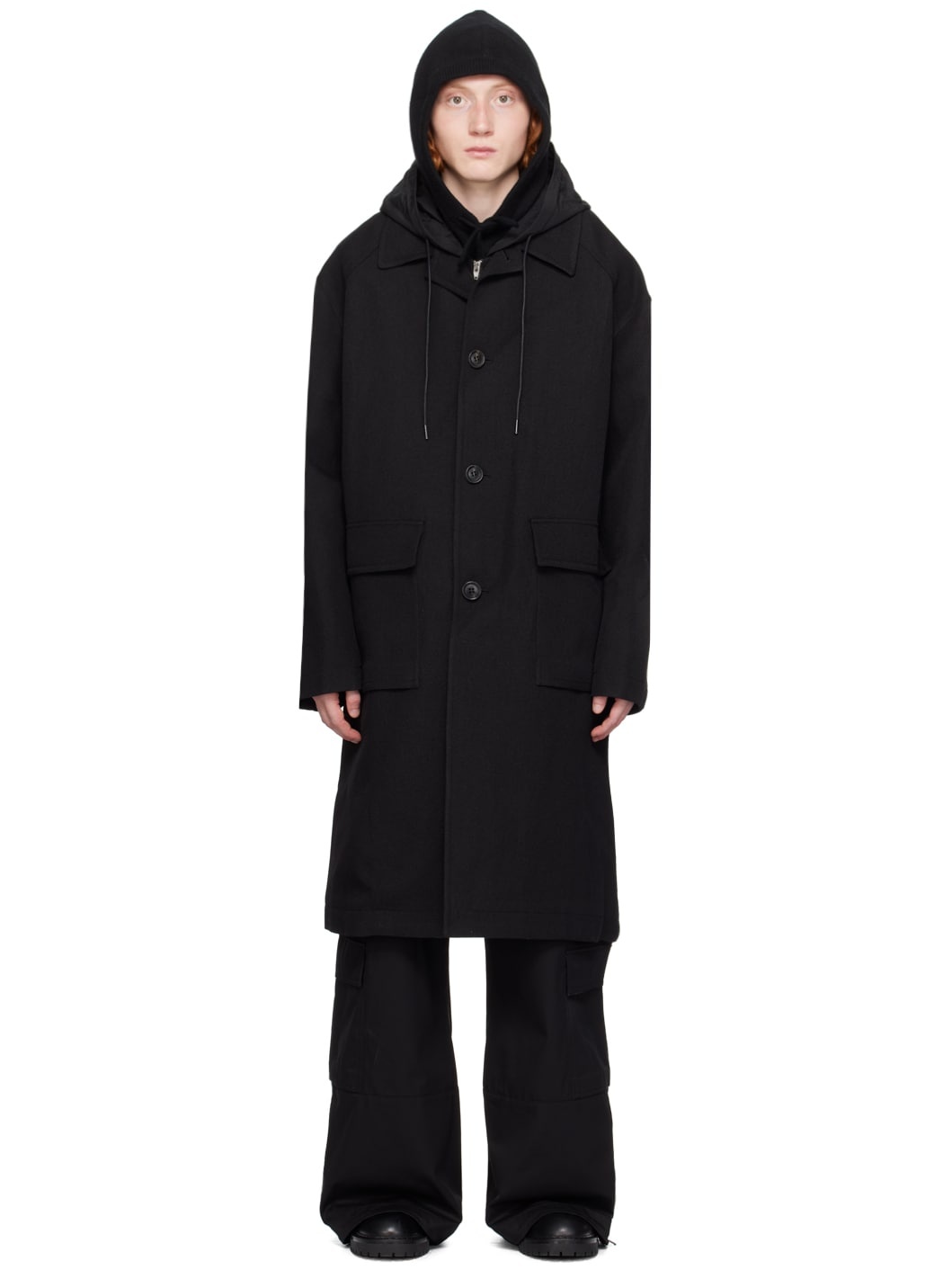 Black Detachable Hood Coat - 1