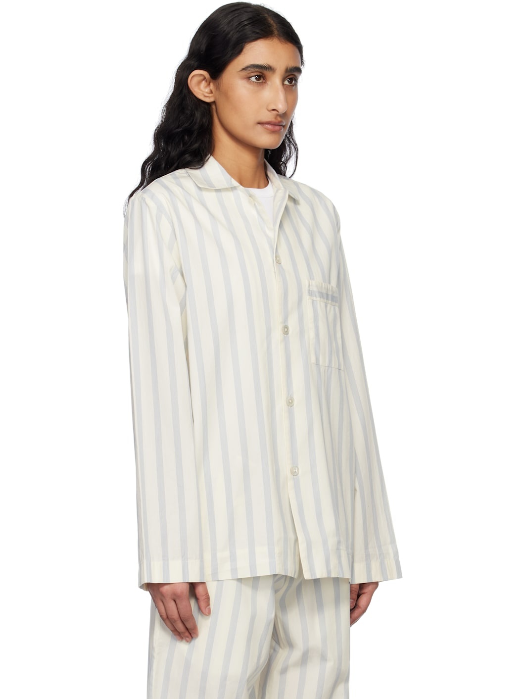 White & Blue Poplin Long-Sleeved Pyjama Shirt - 2