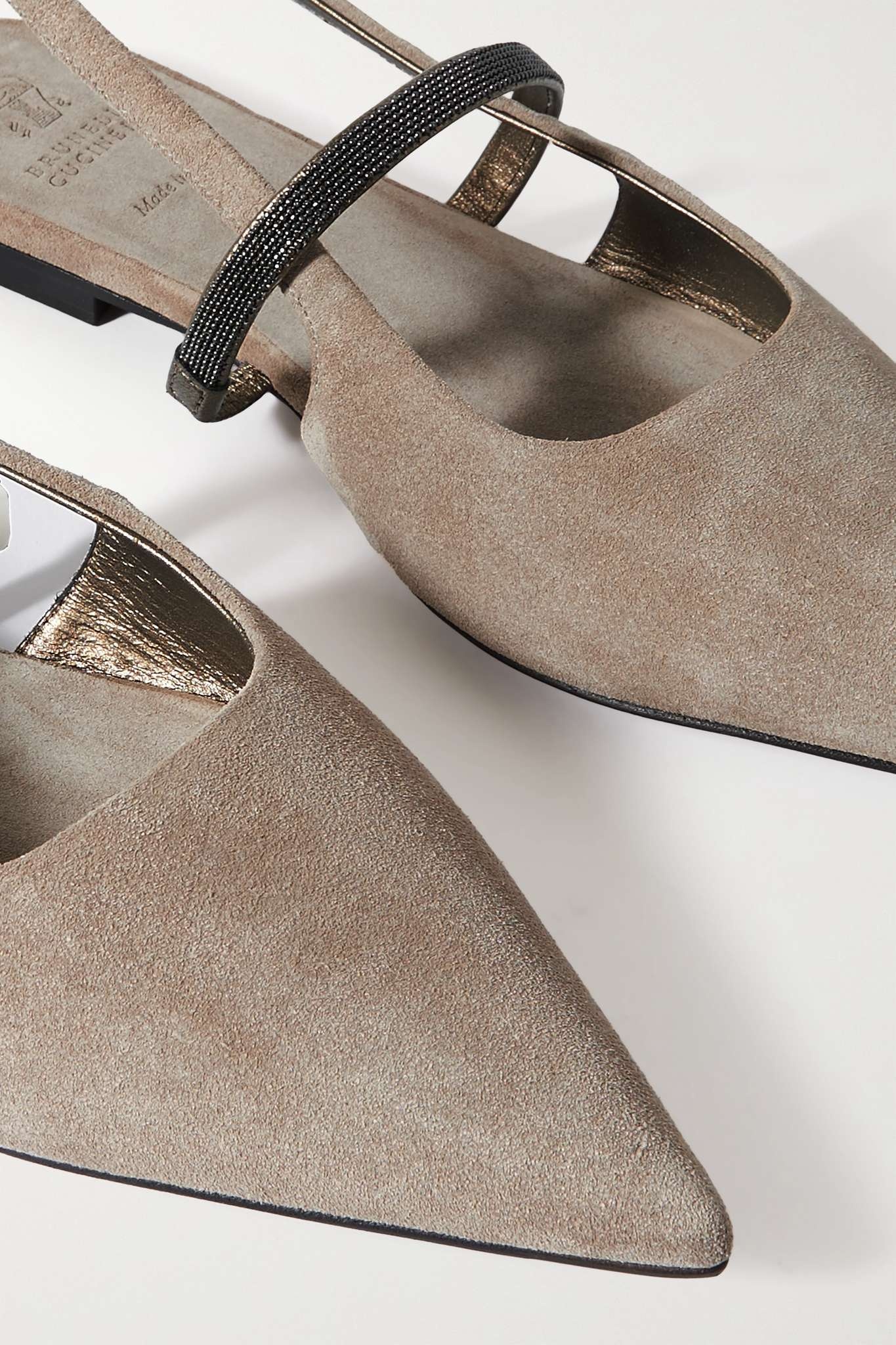 Bead-embellished suede slingback point-toe flats - 4