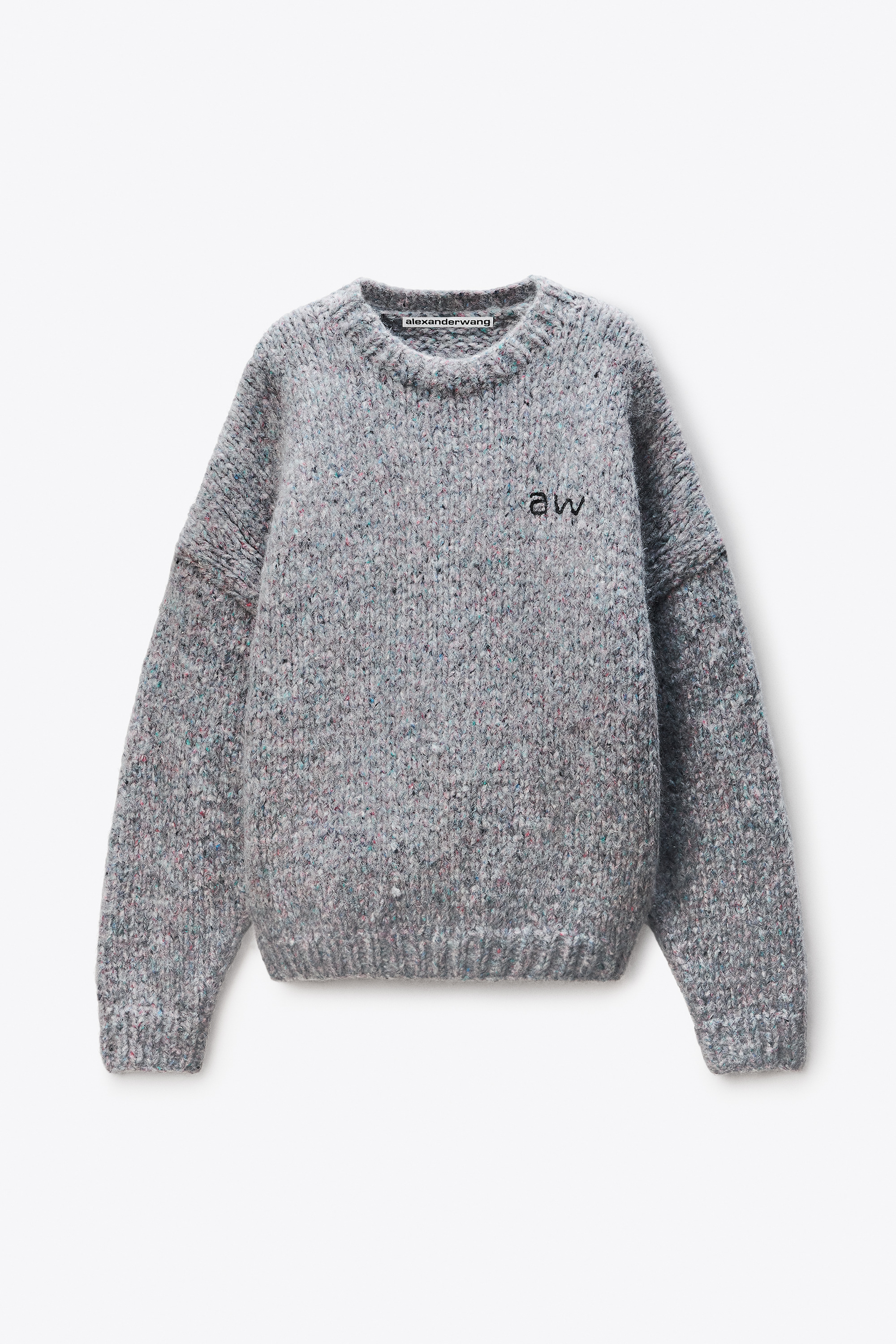 Grey Oversized Pullover with Hand-Crochet Logo - 1
