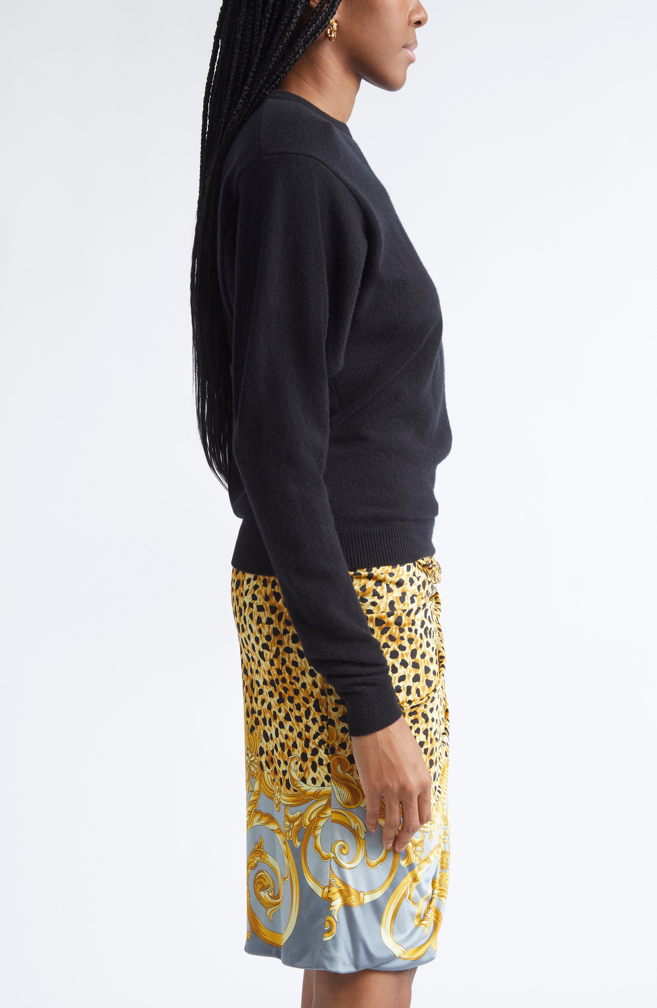 Versace Buckled Virgin Wool Sweater in Black at Nordstrom - 4