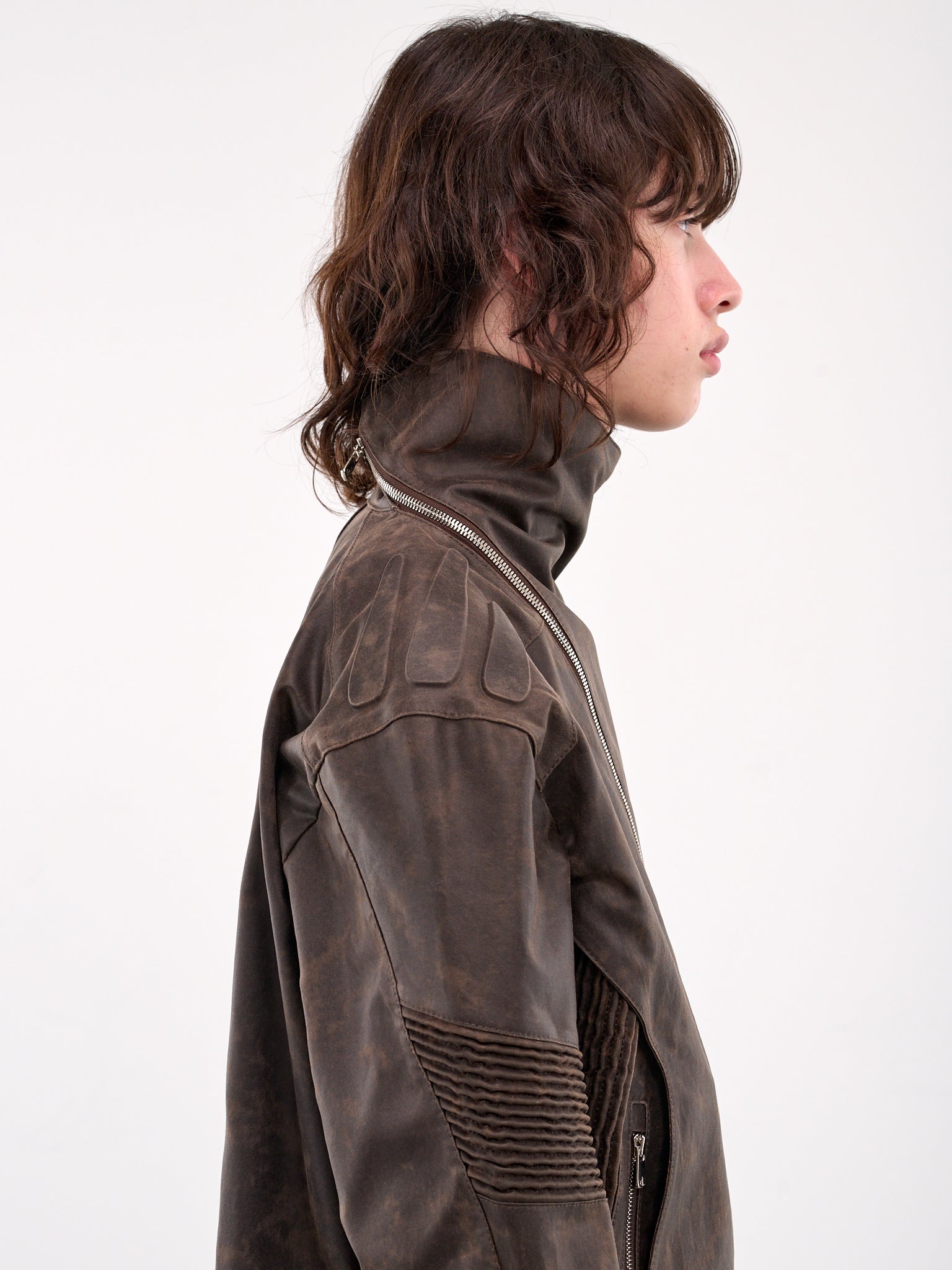 Asymmetrical Embossing Leather Jacket - 4