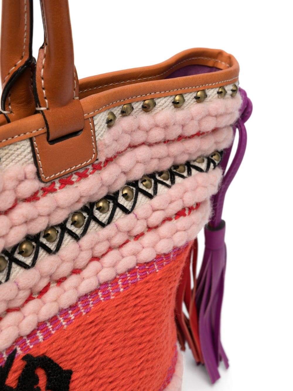 embroidered logo striped tote bag - 4