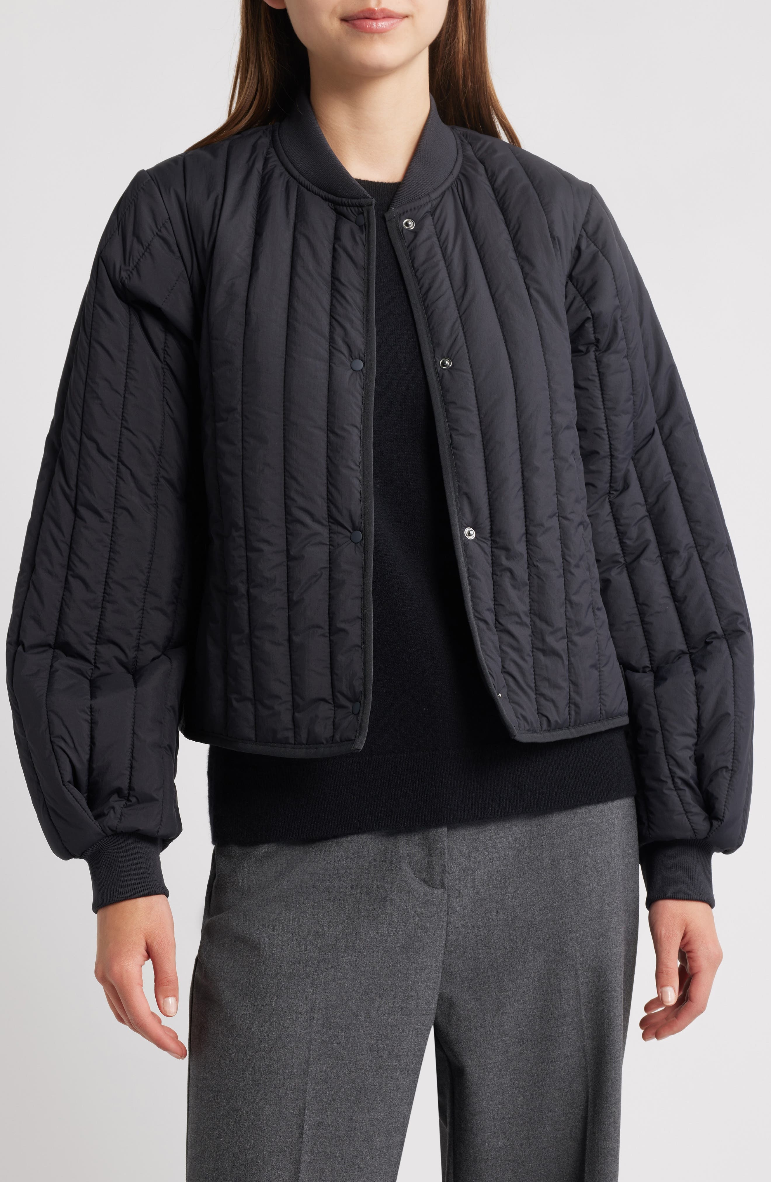 Rains Banja Water Resistant Channel Quilted Bomber Jacket in Navy at Nordstrom - 4