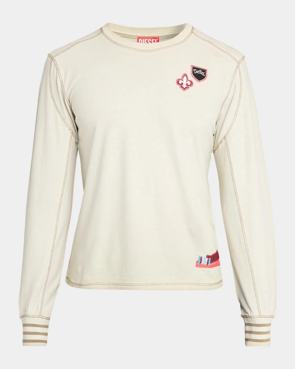 Men's Patchwork Long-Sleeve Crewneck T-Shirt - 1